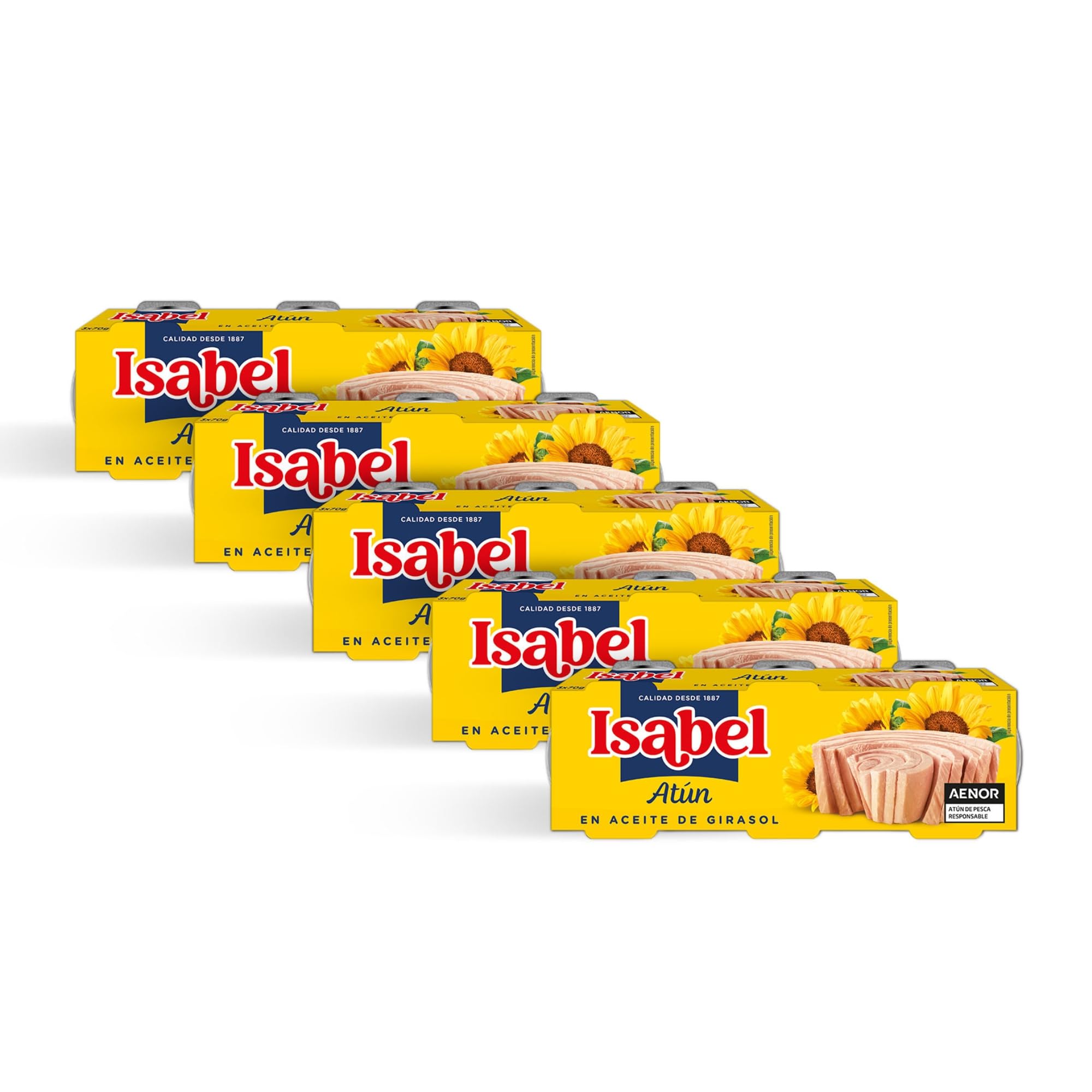 Isabel atún en aceite de girasol, 1 pack de 5 estuches con 3 latas de 65gr