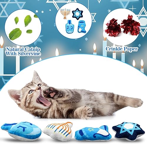 Miniatura 4 de Soulchen Juguetes de Hierba Gatera de Hanukkah con Sonido Crujiente, Juguetes para Gatos con Silvervine y Hierba Gatera, Juguete Interactivo para