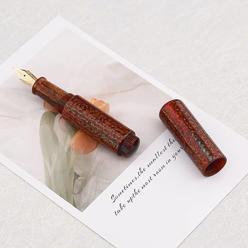 Miniatura 9 de Asvine Majohn Wancai - Mini pluma estilográfica, punta extrafina, bolígrafo de bolsillo de viaje acrílico marrón, tamaño corto, relleno de botella