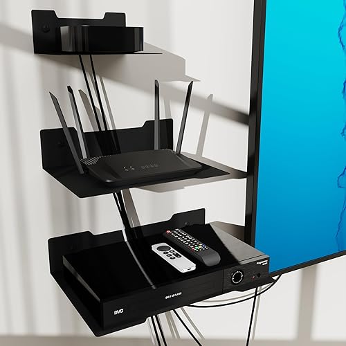 Miniatura 7 de Estante Flotante de Metal para Montaje en Pared, Estante para Caja de Cable de TV, Apple Roku, Barra de Sonido, Barra de Sonido, Cámara, Exhibición