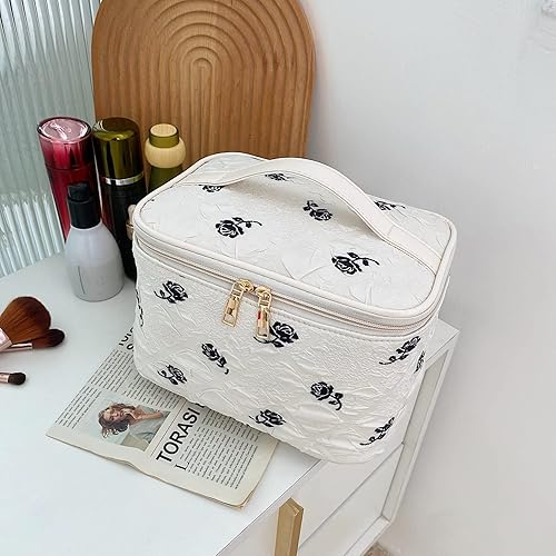 Miniatura 6 de Bolsa de maquillaje floral, bolsa de cosméticos portátil, organizador de maquillaje de viaje de gran capacidad, bolsa de aseo para mujeres para