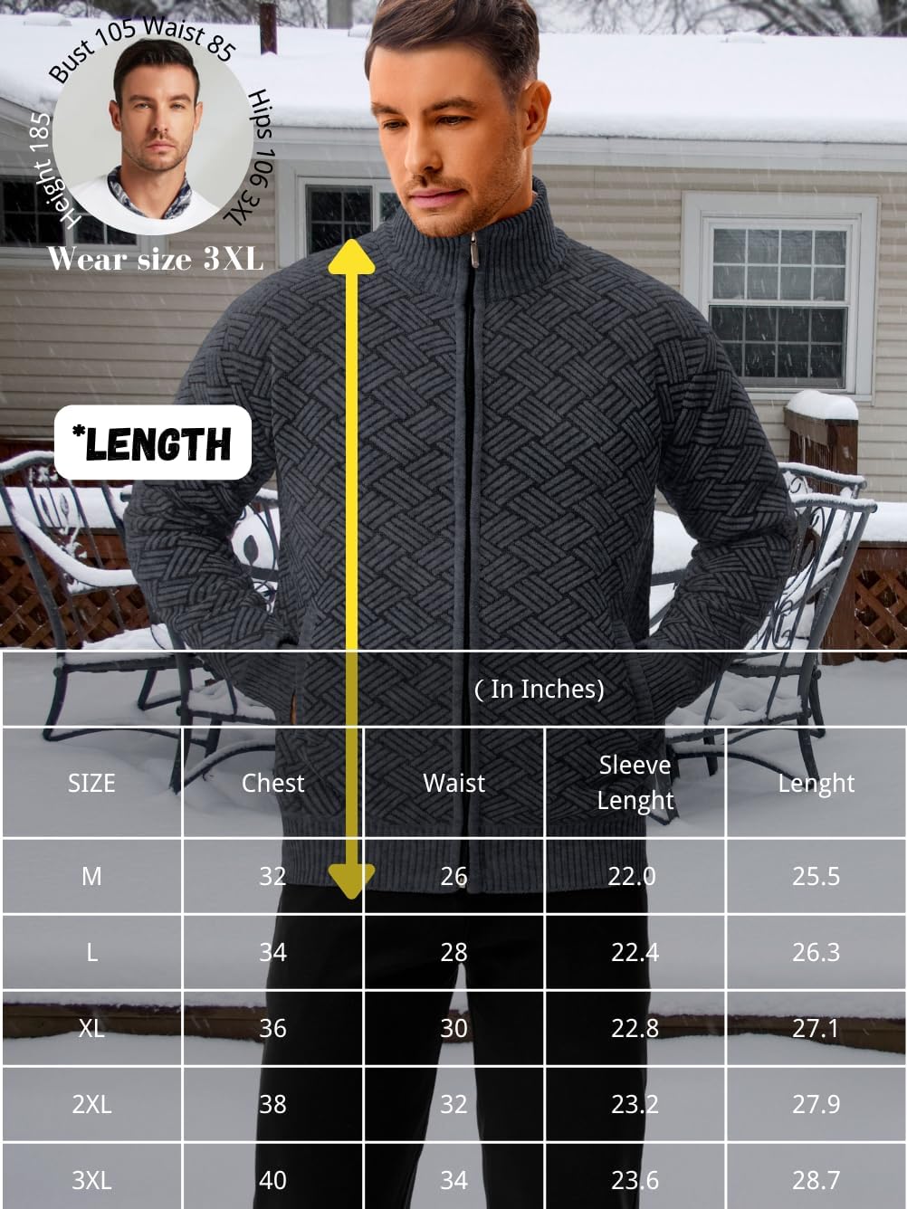 Mens Zip Up Sweater,Textured Fleece-Lined Cardigan Sweaters,Casual Stand Collar Jacket - Image 6
