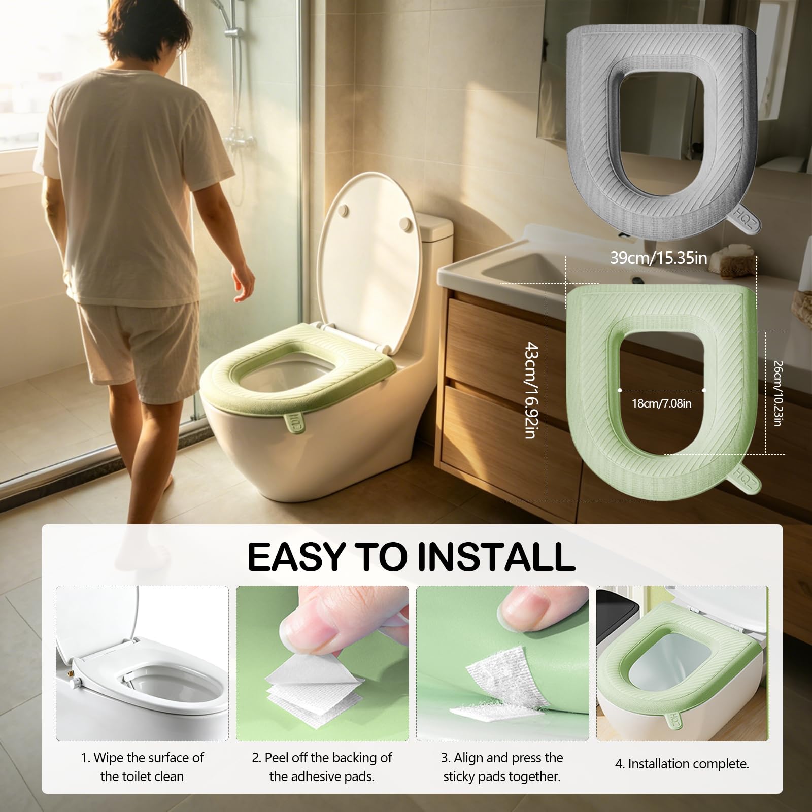 Abattant WC Japonais Forme O, Siège de WC Lavant Lunette de Toilette non Électrique à Double Buse et Fermeture Amortie et 2 Coussins de Siège de WC à Dégagement Rapide