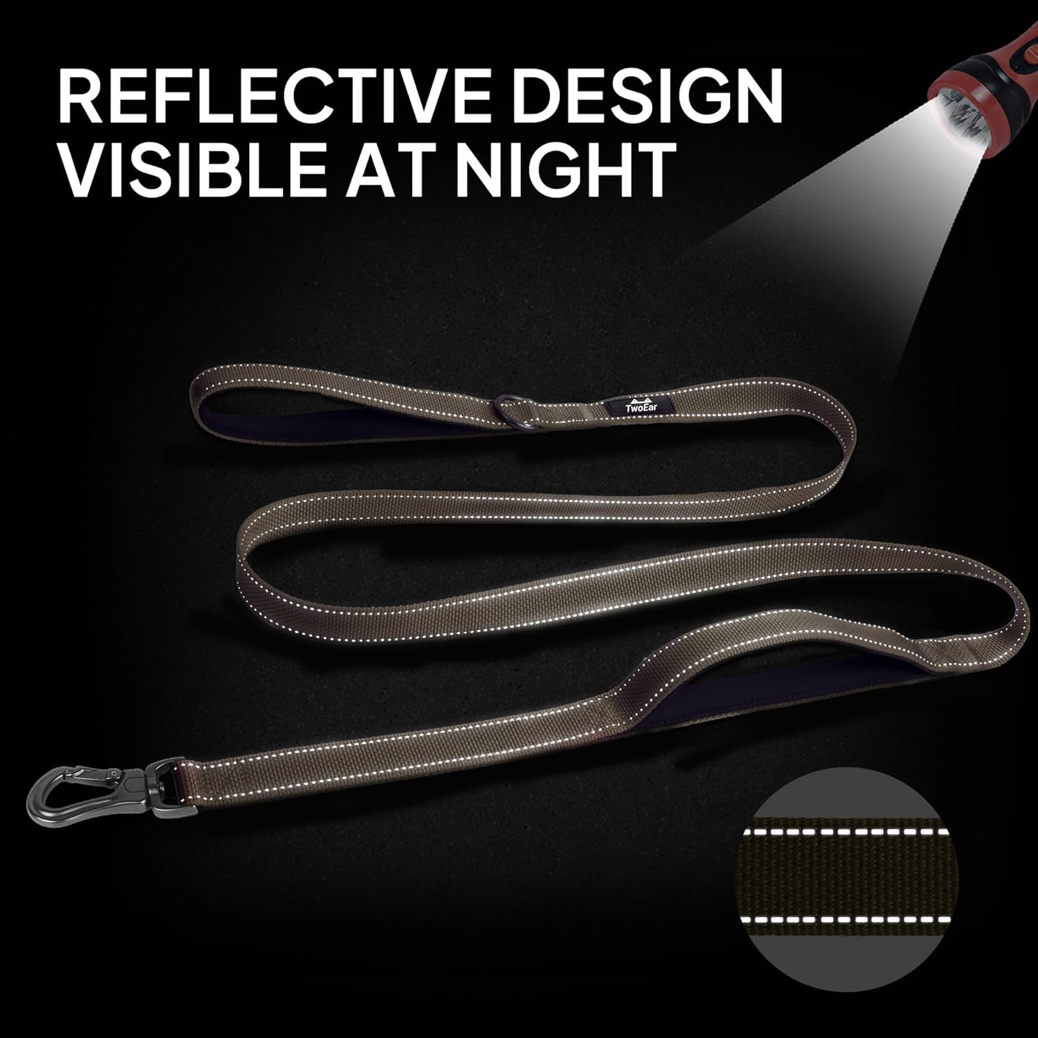 TwoEar 6FT 1IN Strong Brown Dog Leash with 2 Padded Handles, Traffic Handle Extra Control, Comfortable Soft Dual Handle, Auto Lock Hook, Reflective Walking Lead for Small Medium and Large Dogs - Image 5