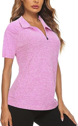 Koscacy Polo con cremallera de un cuarto para mujer, manga corta, secado rápido, para golf, tenis, camisetas deportivas (S-2XL)