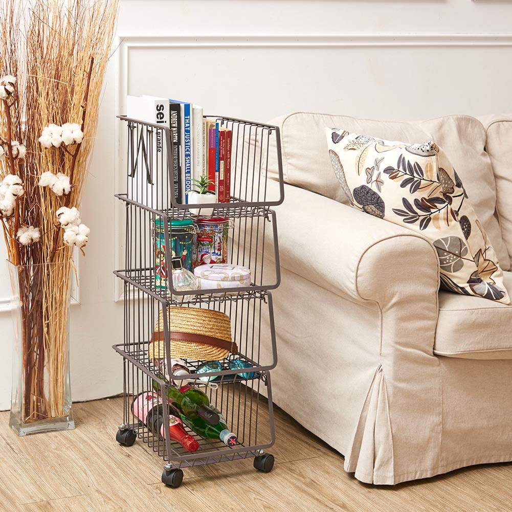 EZOWare Metal Wire Baskets Trolley, 4Tier Stackable Basket Organiser
