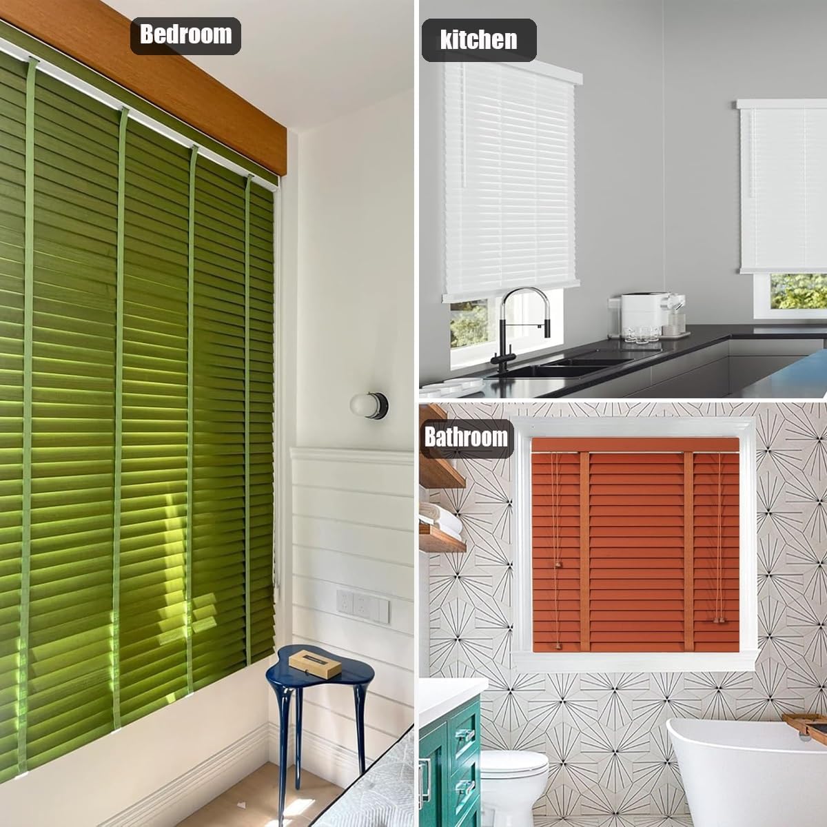Blinds & Shades - Wooden Blinds - Cordless Venetian Blind Louvers - 24"x72" 22"x60" 34"x64" 28"x48" - Window Treatments, Light Filtering Horizontal Blinds for Home Kitchen ﻿(Beige)