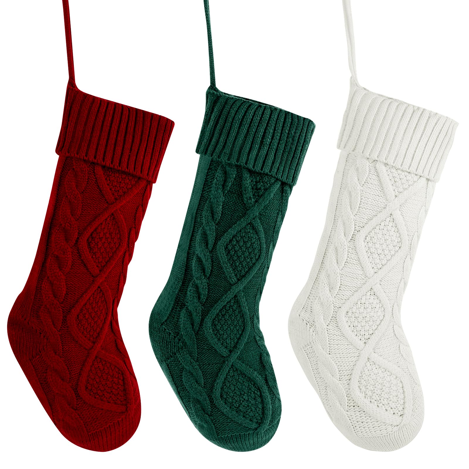 YMSZ Christmas Stockings, 18 inch Large Knit Christmas Stocking, 3 Pack Hanging Xmas Stockings for Family Christmas Decorations