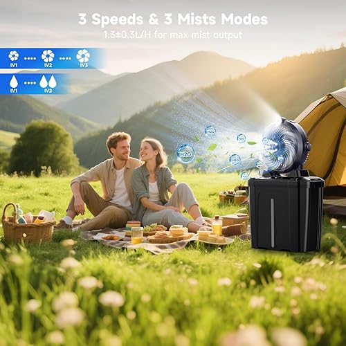 Miniatura 5 de Ventilador de nebulización portátil con cubo grande de 11 L para patios al aire libre, ventilador de campamento con batería de 20000 mAh con