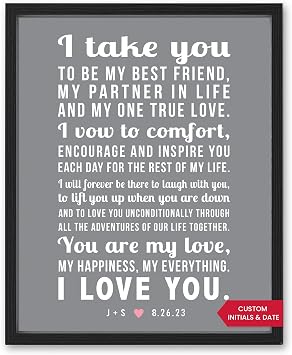 Papermints Personalized Wedding Vow Poster - I Take You To Be My Best Friend - Wedding Gifts for Couples - Marriage Gifts - Marriage Vows - Gift for Wife or Husband - Canvas and Framing Options