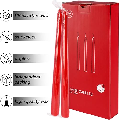 Miniatura 6 de Paquete de 14 velas altas de color rojo de 10 pulgadas sin perfume sin goteo para Navidad, día de San Valentín, cena, fiesta, cumpleaños, boda y