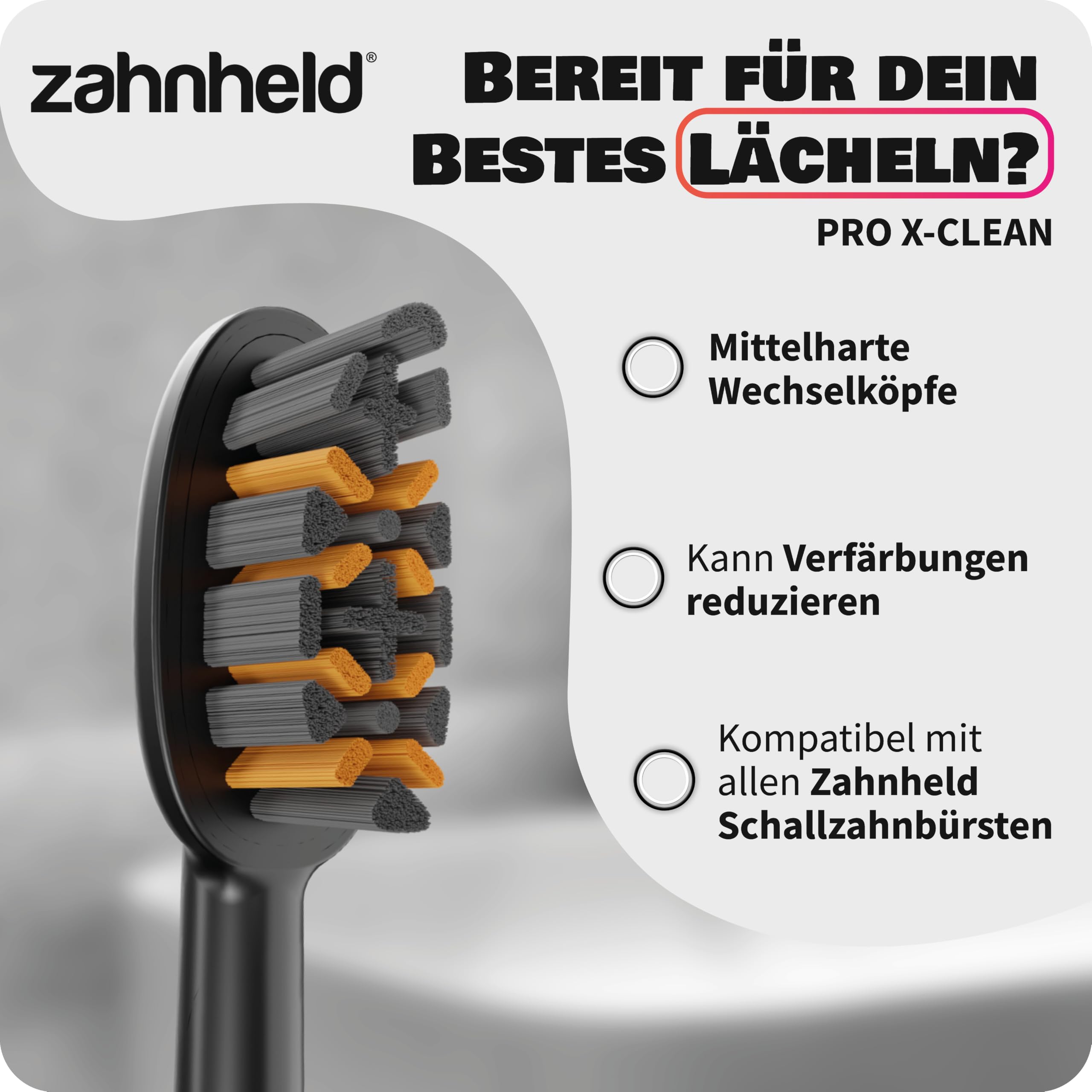 Zahnheld Bürstenkopf Pro X-Clean 9er-Set, Gero G2 & G3, Schwarz | Zahnbürstenköpfe, Aufsteckbürsten für Schallzahnbürste, elektrische Zahnbürste, Plaqueentfernung