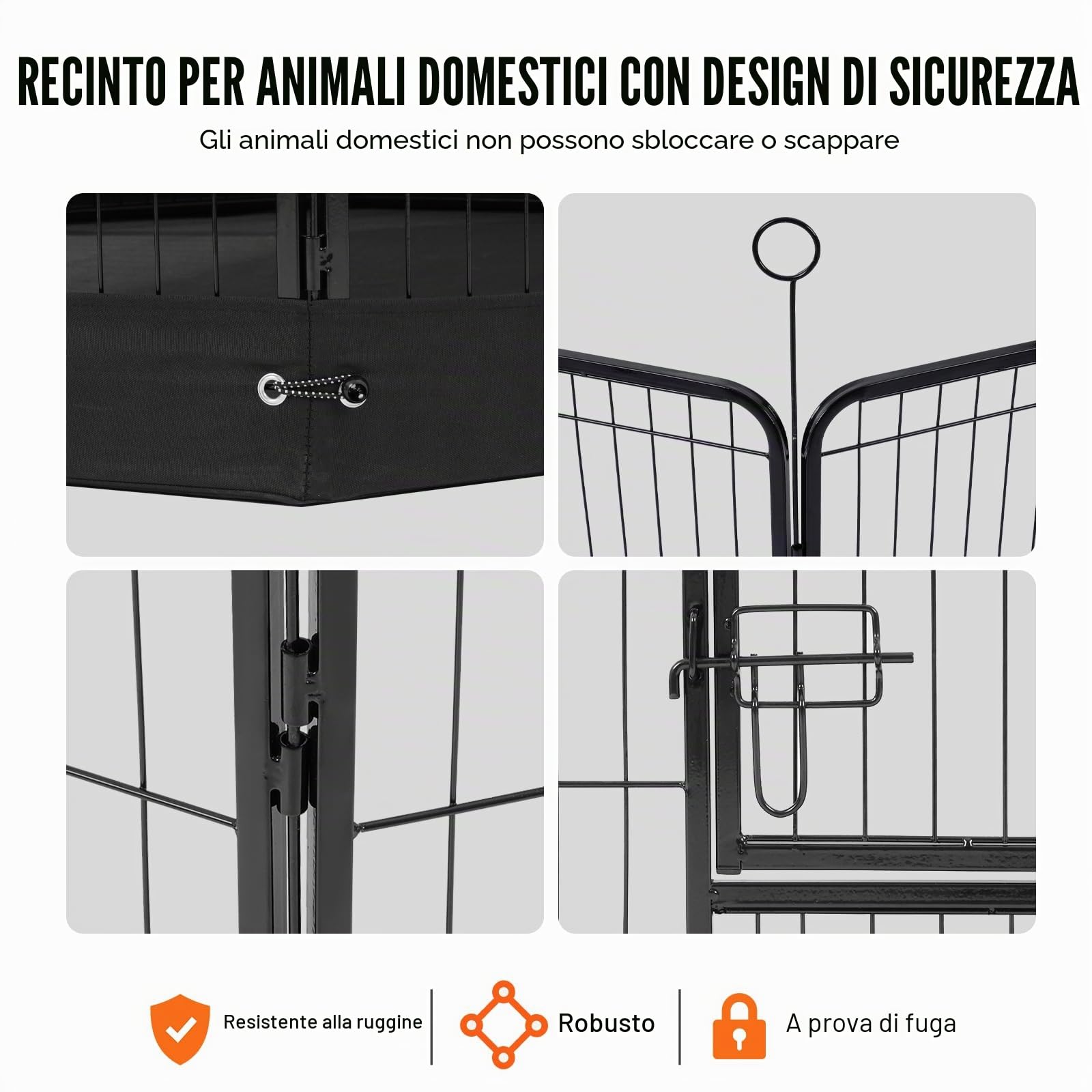 VEVOR Recinto per Cani, 8 Pezzi 610 x 610 mm Recinto per Animali Domestici per Interni Esterni con Porta, Pannelli Pieghevoli in Metallo per Esercizi per Animali Domestici, Borsa Portaoggetti, Fondo