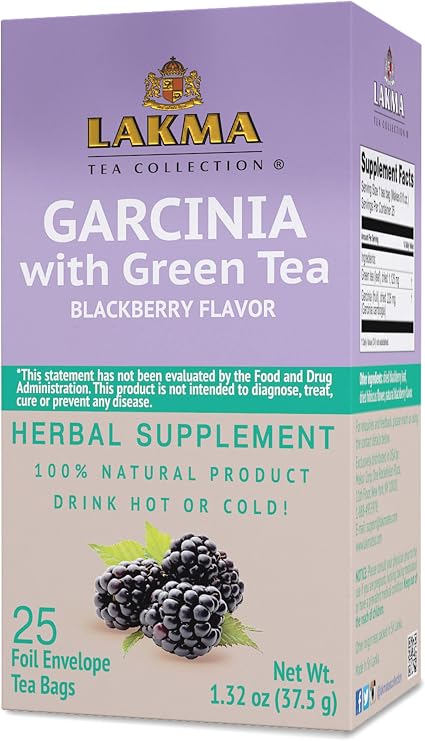 Lakma Garcinia Cambogia Green Tea with Blackberry, Natural, 25 Tea Bags