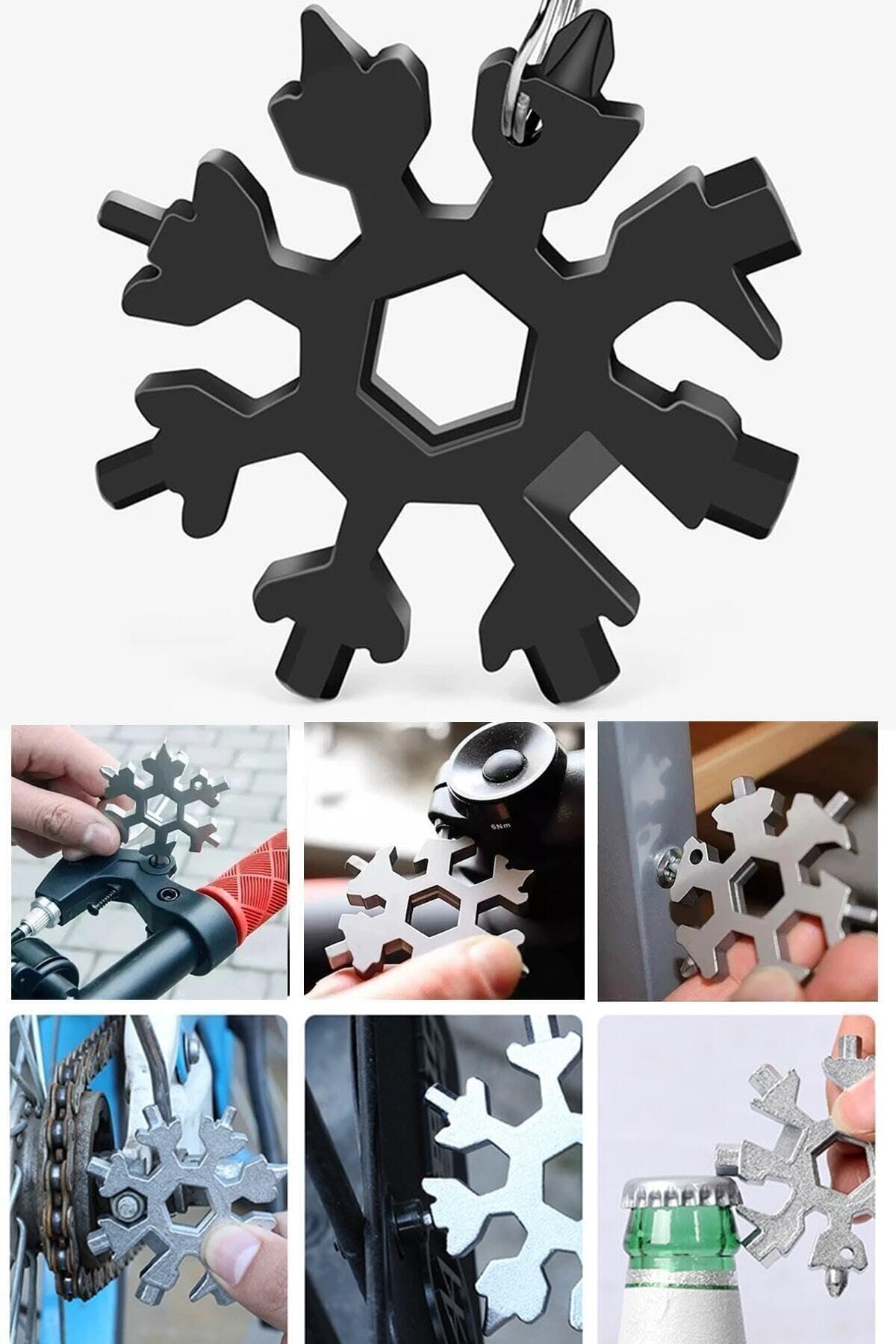 Mobee Paslanmaz Çelik Çok Fonksiyonlu Alyan Tornavida Takımı Kar Tanesi Anahtarlık Konserve Açıcı 1450