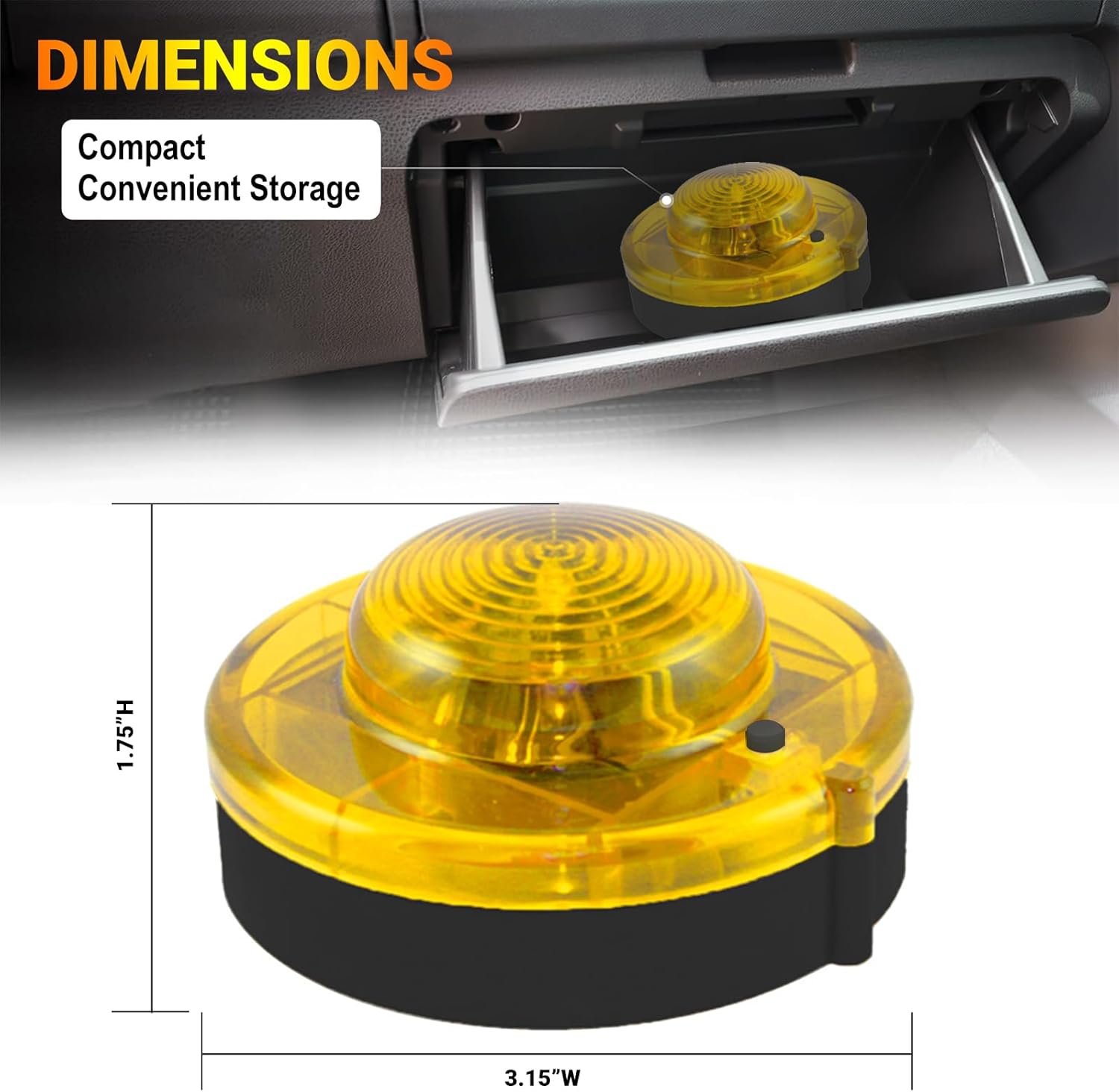 GT-Lite 4 Pack LED Emergency Beacon Yellow,Roadside Flare,Magnetic Base,2 Modes Flash and Steady,for Car Emergency Kit or Amish Buggy,RV,Boat,Crush Resistant,Water Resistant