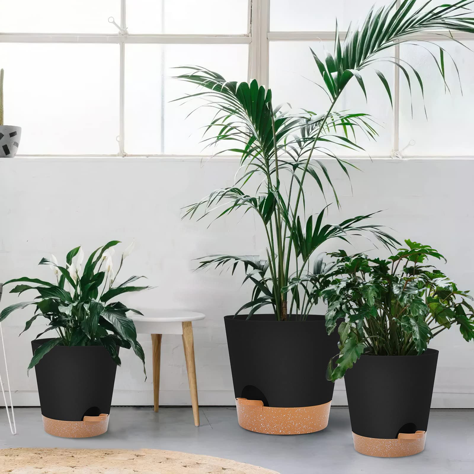 GARDIFE Planters for Indoor Plants, 9/8/7.5 Inch Self Watering Pots with Drainage Hole, Plastic Flower Pots, Plant Pots for Succulents,Snake Plant, African Violet, Flowers, Black