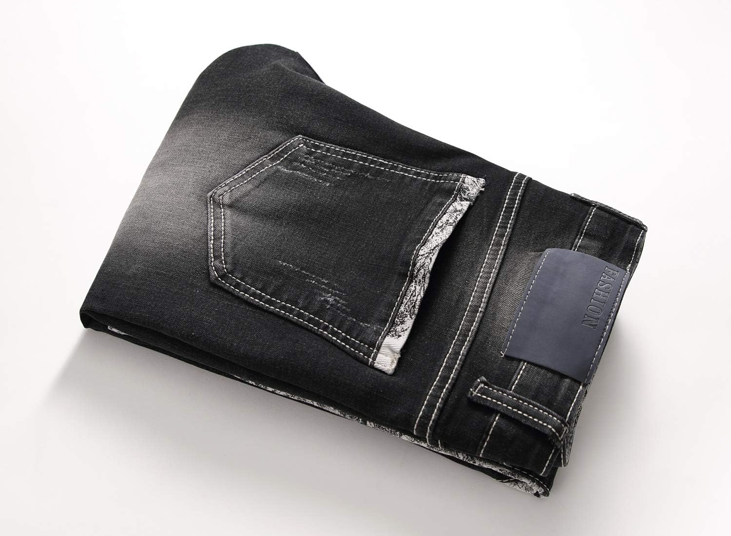 Chowsir Men Vintage Skinny Stretch Ripped Jeans Straight Denim Pants