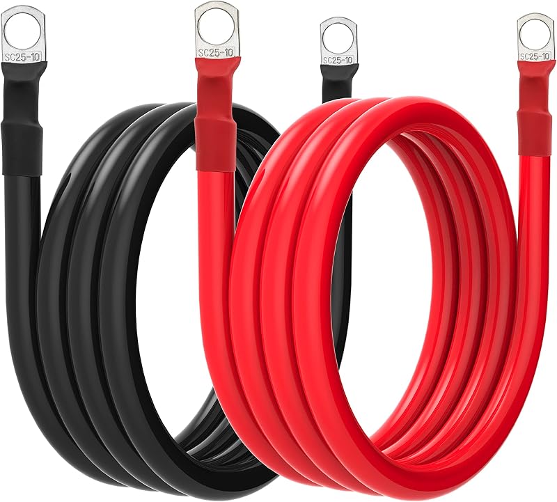 Cabo de bateria Gopayia 4 AWG com terminais de 3/8 in – 1,52 m, par preto e vermelho