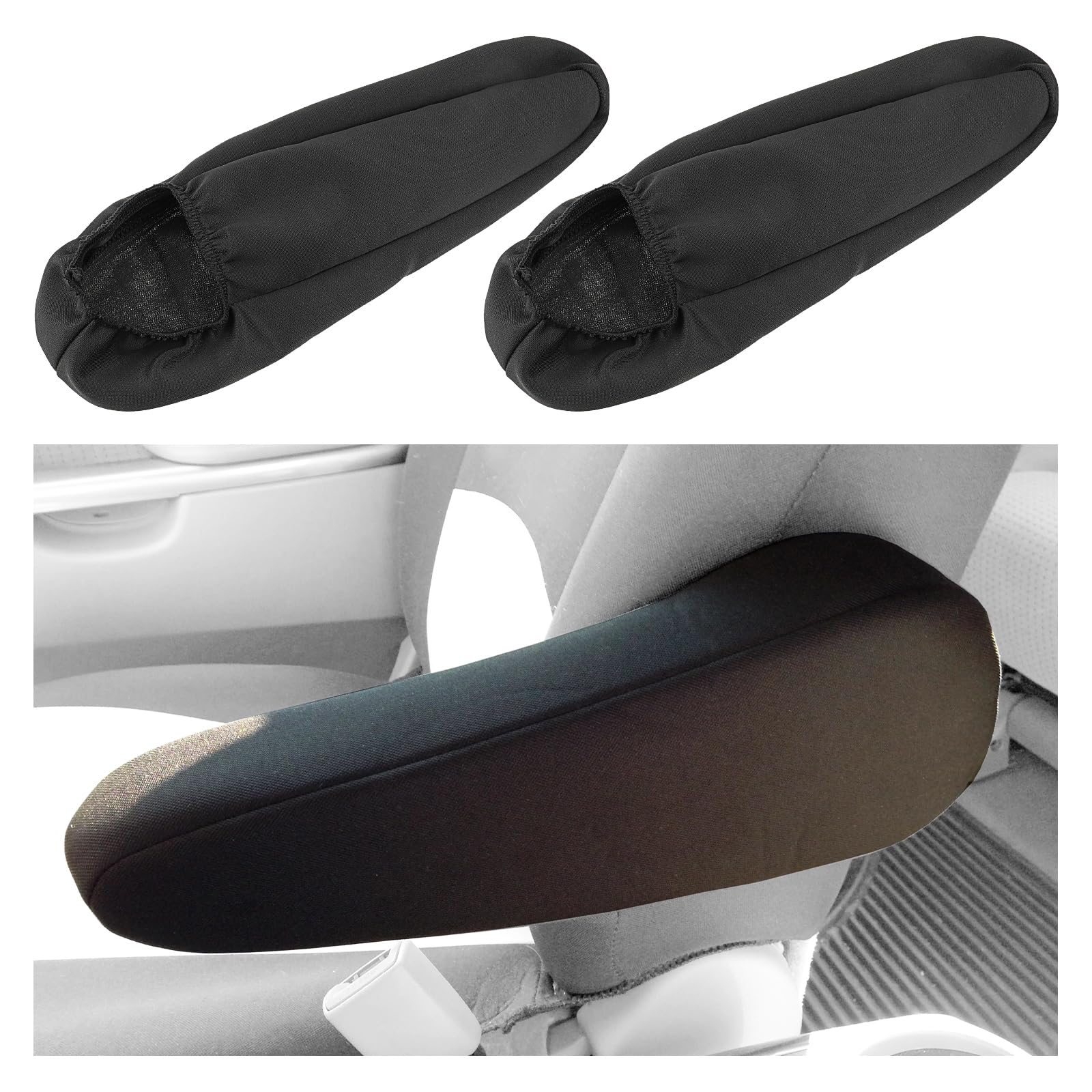 Car Front Seat Armrest Cover, 2Pcs Flat Cloth Fabric Armrest Cover Soft Elastic Auto Arm Rest Protector Black Universal Vehicle Interior Decor Accessories for Cars Trucks SUVs and Vans