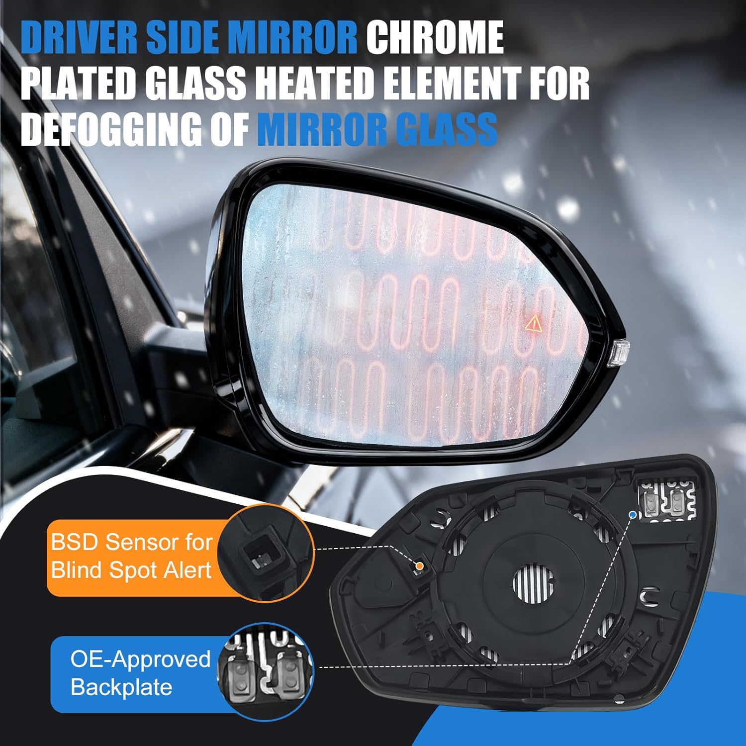 Passenger Side Mirror Glass Compatible with 2021-2024 Hyundai Elantra, Right Side Rear View Mirror Replacement with Backing Plate, Heated and Blind Spot, Replaces 87621-AA180 87621-AA070