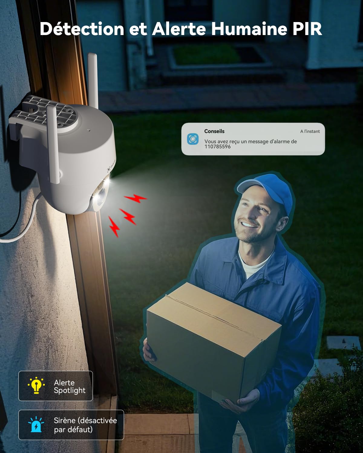 COCOCAM 4K 8MP Camera Surveillance WiFi Exterieure sans Fil Solaire | à Panneau Solaire 6W, Vision Nocturne Couleur 4K, Reconnaissance par IA, Détection Humaine PIR, 355°P 90°T