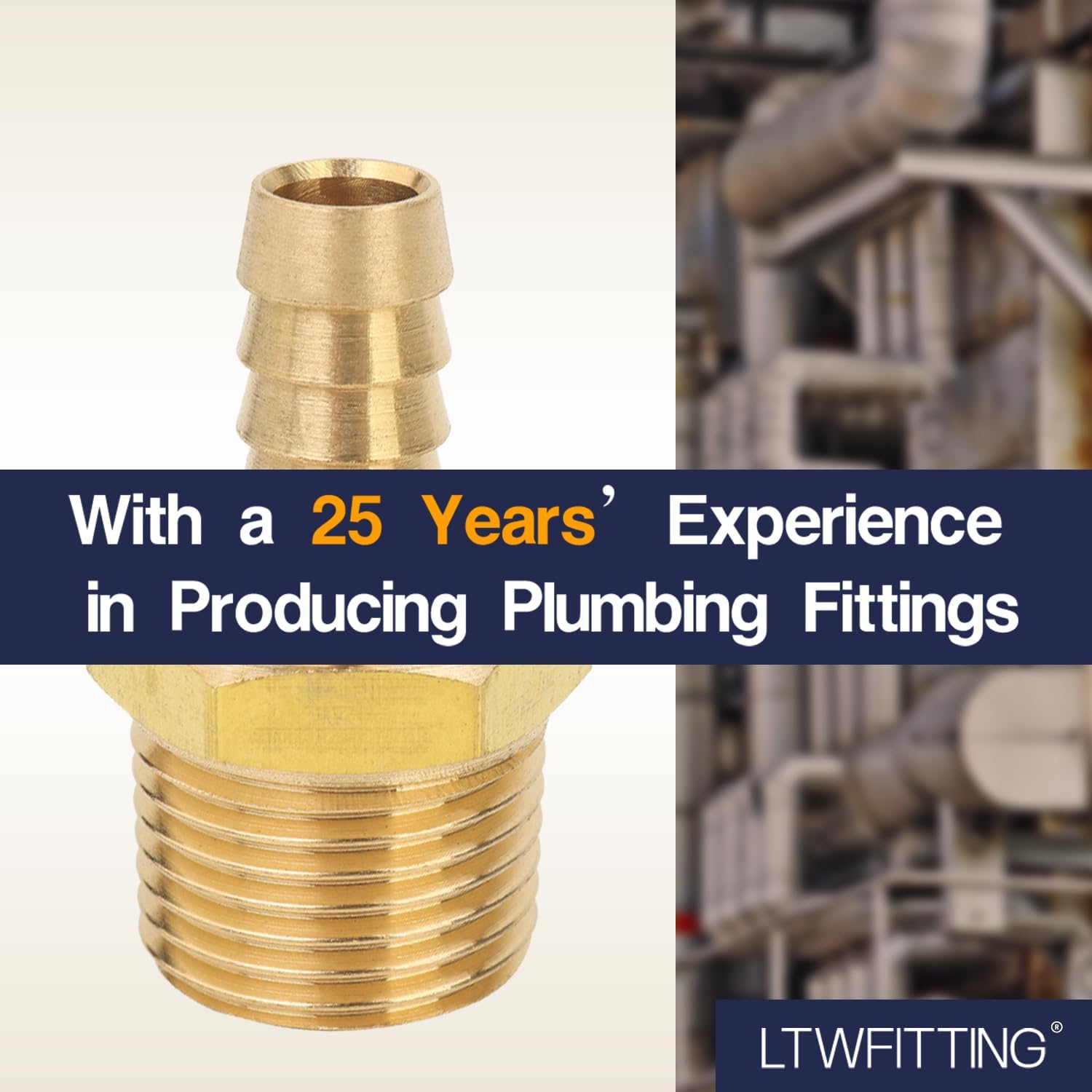 LTWFITTING Brass Barb Fitting Coupler 3/8-Inch Hose ID x 1/2-Inch Male NPT Vehicle Fuel System Heater System (Pack of 200)