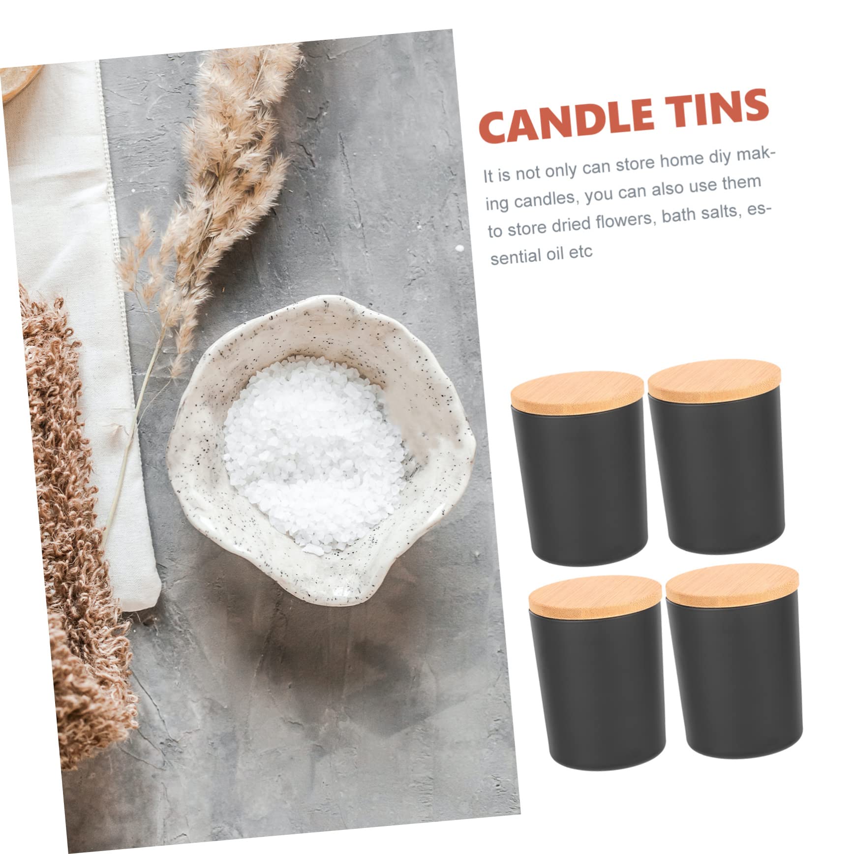 Barattoli per Candele Profumate in Vetro, Set da 4, Neri | Coperchio Sigillato, per Oggetti Piccoli, Design Delicato e Romantico, Adatti All'arredo Domestico
