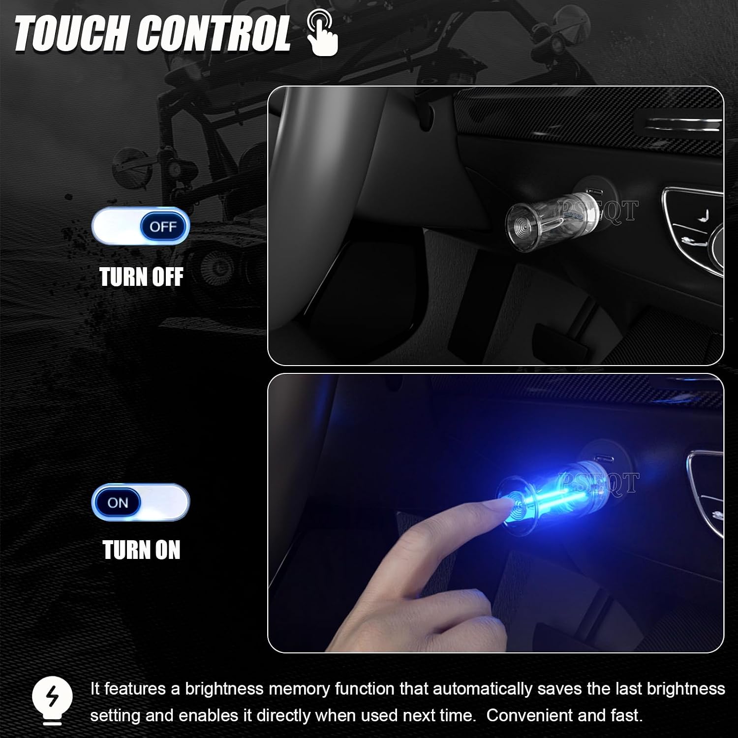 PSEQT USB Car Retro Interior Lights, Touch Dimming Mini Neon Atmosphere Lights, Plug-in USB+Touch Switch+Stepless Dimming+Brightness Memory Function Car Decorative Lamps Without Wiring (Blue, 4PCS)