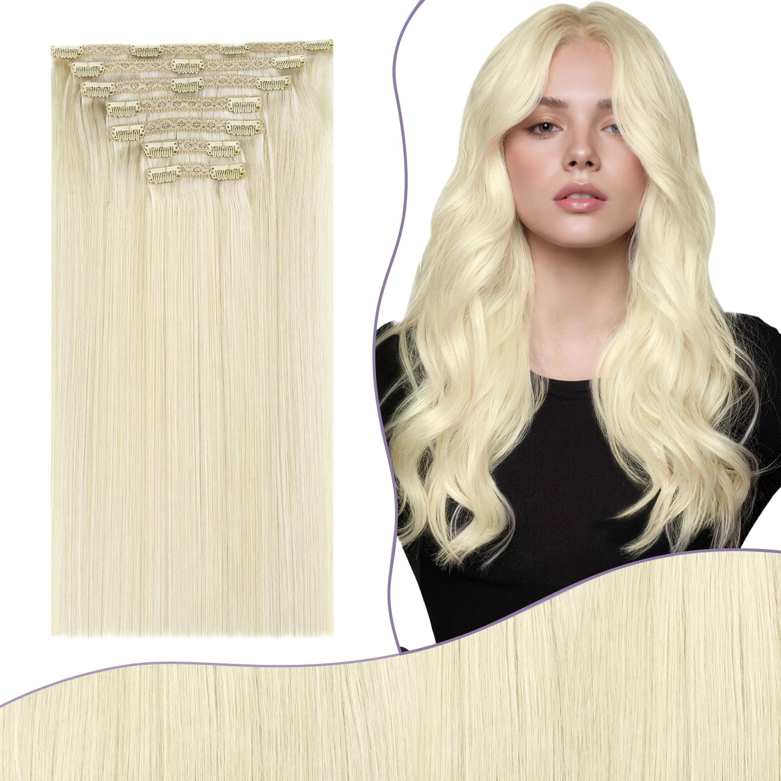 Fshine Clip in Estensioni Capelli Dritti Dei Capelli Umani Reale Estensioni 22 Pollici Veri Capelli Biondi Platino 150G Lisci Capelli Lisci Extension 7 Pezzi Double Weft Clip in Hair Extension 1000