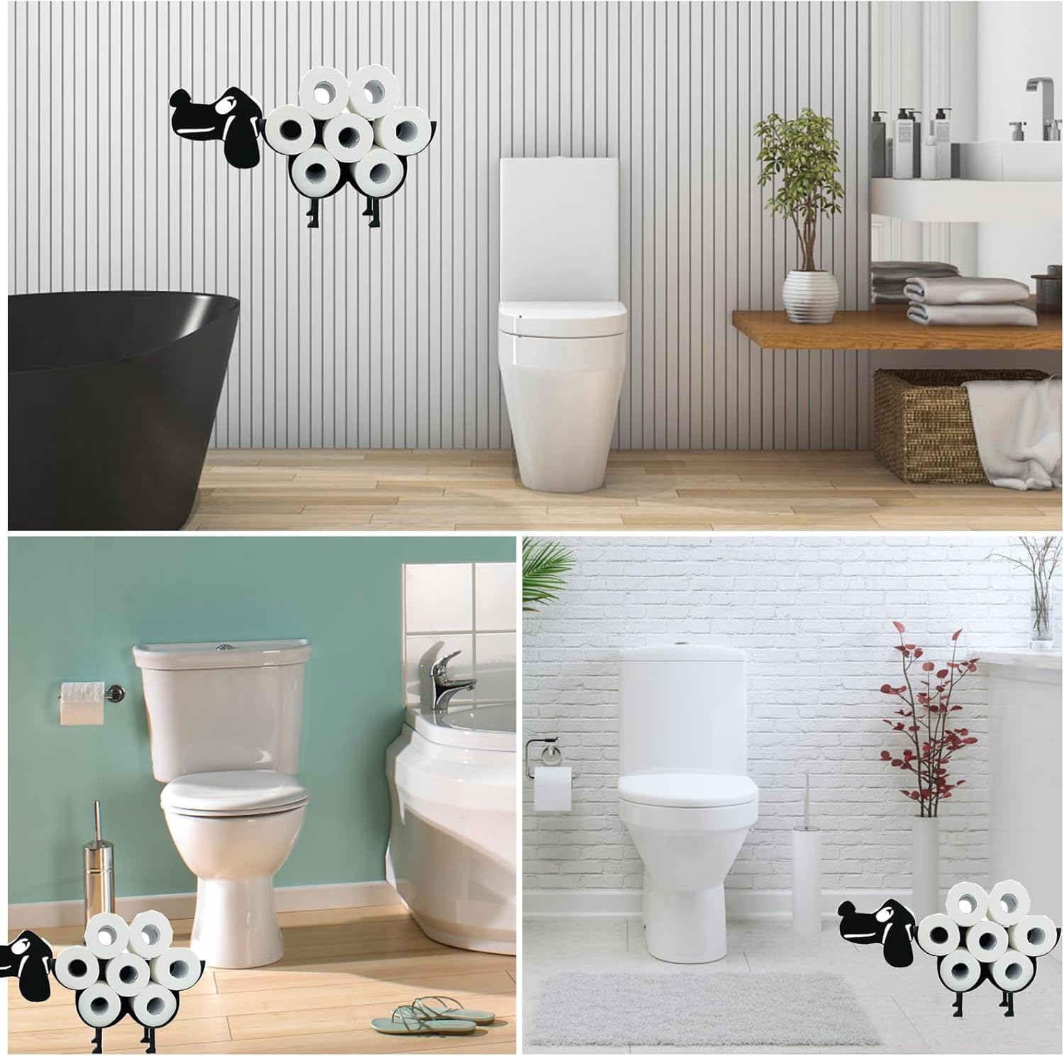 Dog Decorative Toilet Paper Holder Shelf, Cute Funny Tissue Iron Storage Stand Rack Iron Roll Paper Storage Bathroom Kitchen Accessories (Black Dog)