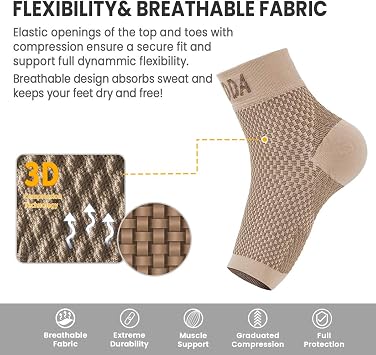 AVIDDA 2 Pack Ankle Support Brace for Men and Women, Compression Sleeve Socks for Plantar Fasciitis, Sprained Ankle, Ligament Damage, Achilles Tendonitis, Sports, Running - Beige S