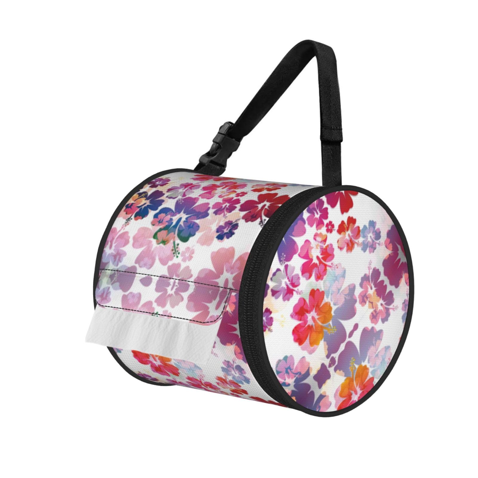 Hawaiian flower print Printed Pet-Proof Toilet Roll Bag, Durable Oxford Cloth with Handle for Travel Tent Kitchen