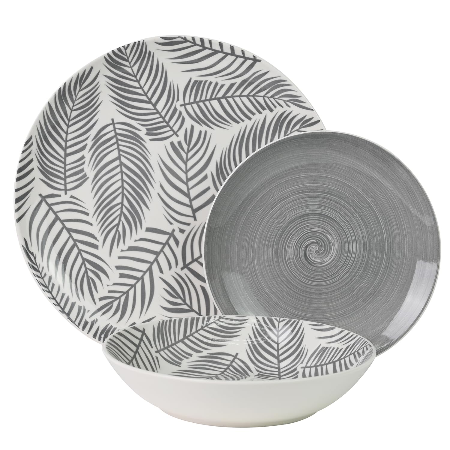 Vajilla de porcelana gris 18 pièces avec assiettes plates, creuses et dessert