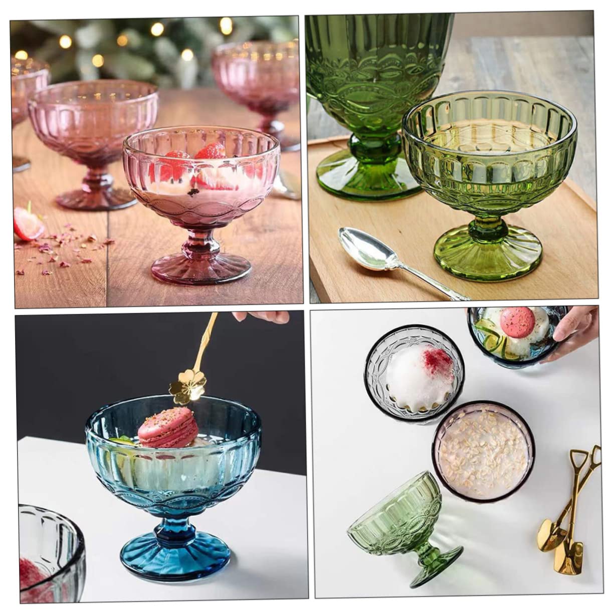 Coppe Gelato Vetro 3 Pezzi, Ciotole Dessert Motivo Floreale | Eleganti e Delicate, Vetro Resistente al Calore, per Riunioni e Feste Festive