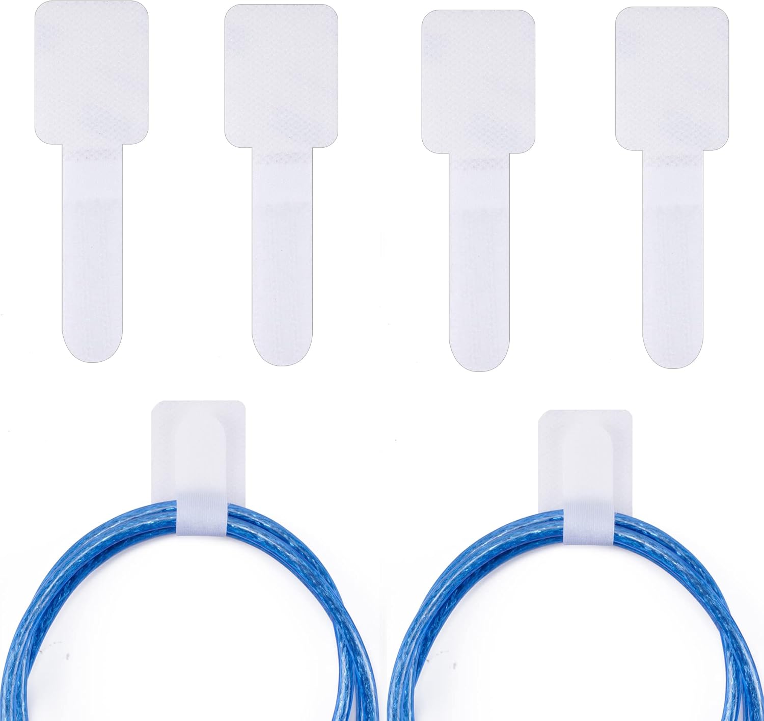 40PCS Hook and Loop Cable Straps Cable Management Under Desk Self Adhesive Cable Ties Reusable Wire Organizers for Cords Adjustable Cord Organizers for Desk Home Office Essentials, White
