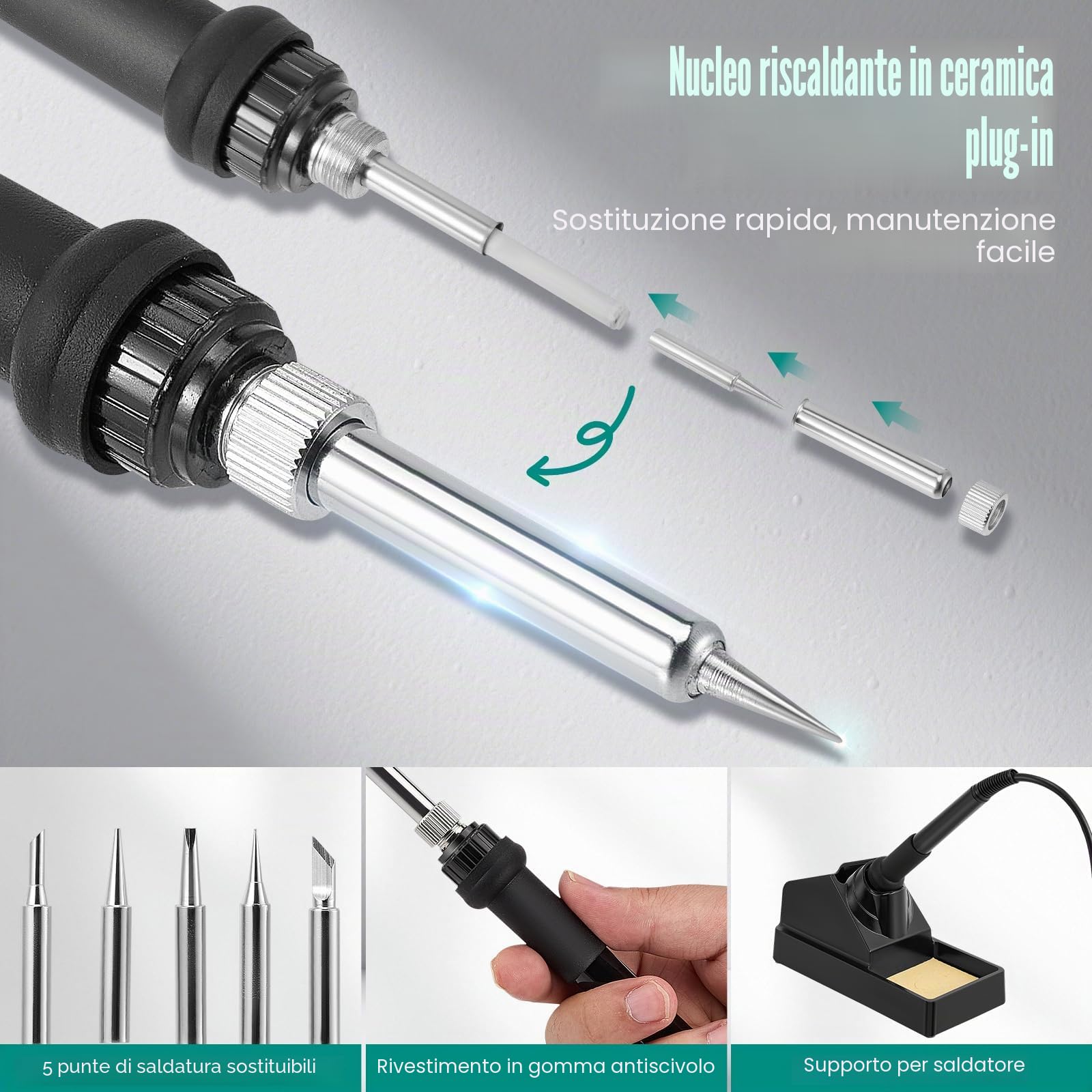 Stazione Saldante, Stazione Dissaldante Calda 2-in-1 per Ricottura con Schermo LCD, Ugelli a Cambio Rapido, Auto Start/Stop,Temperatura Regolabile e Volume D'aria, Ampia Gamma di Scenari Applicabili