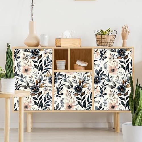 Miniatura 5 de Papel tapiz floral azul oscuro y rosa para despegar y pegar, papel tapiz vintage de hojas, fácil de despegar, autoadhesivo, extraíble, para armario