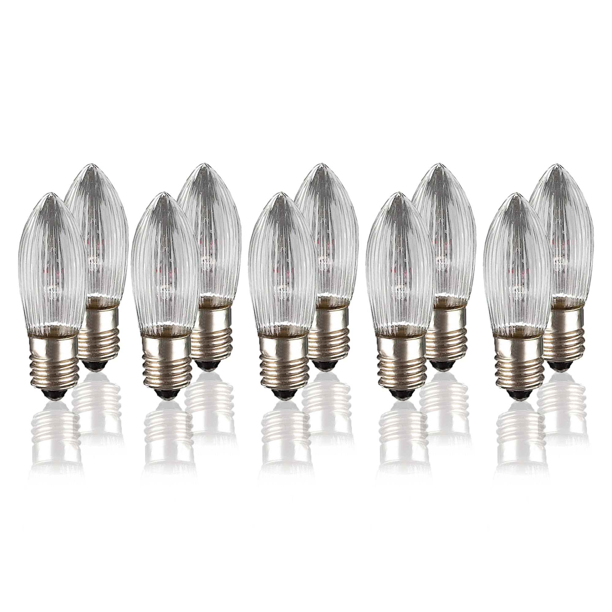 hellum Ersatzkerzen LED 8-55V 0,5W für Lichterketten & Schwibbogen, 10 Stück Riffelkerzen E10 (ø10 mm) passend für 4-30 Brennstellen, 14 Lumen Ersatzkerzen Lichterkette, für innen 151350