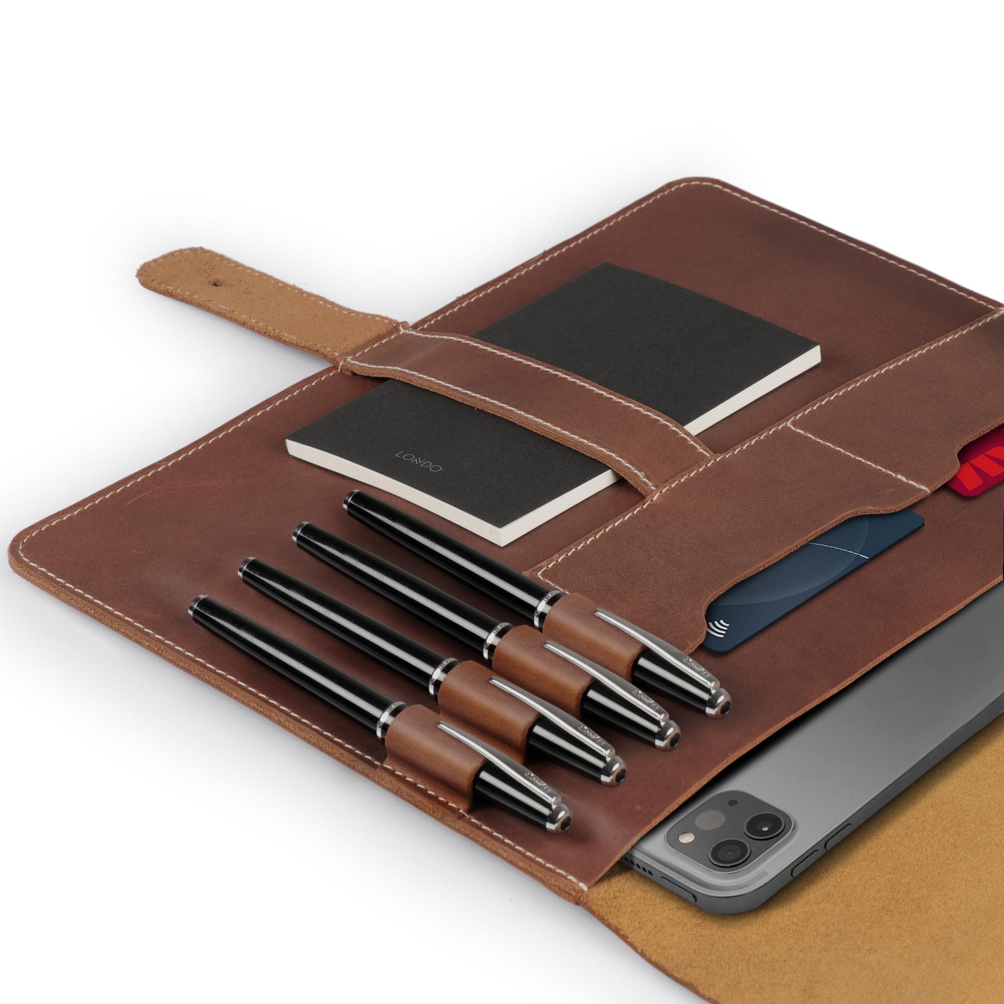 Londo Echtleder Tablet Hülle – iPad Pro 12.9 Case mit Zwei Kartenfächern & Leder Stift-/Apple Pencil Halter 12.9 Zoll – Bild 3