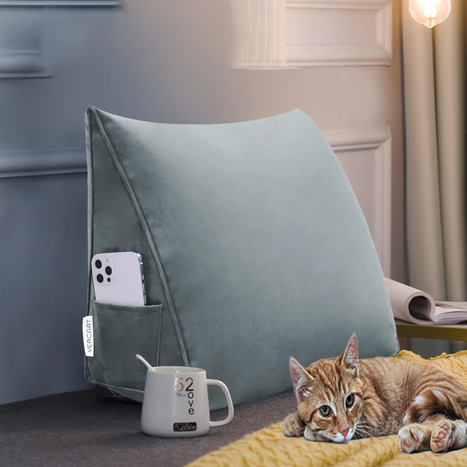 Rucener- Cojín de cojín con respaldo y respaldo de sofá, almohada de lectura, gran cojín de sofá, cojín para cama con una variedad de usos, color gris 45 cm