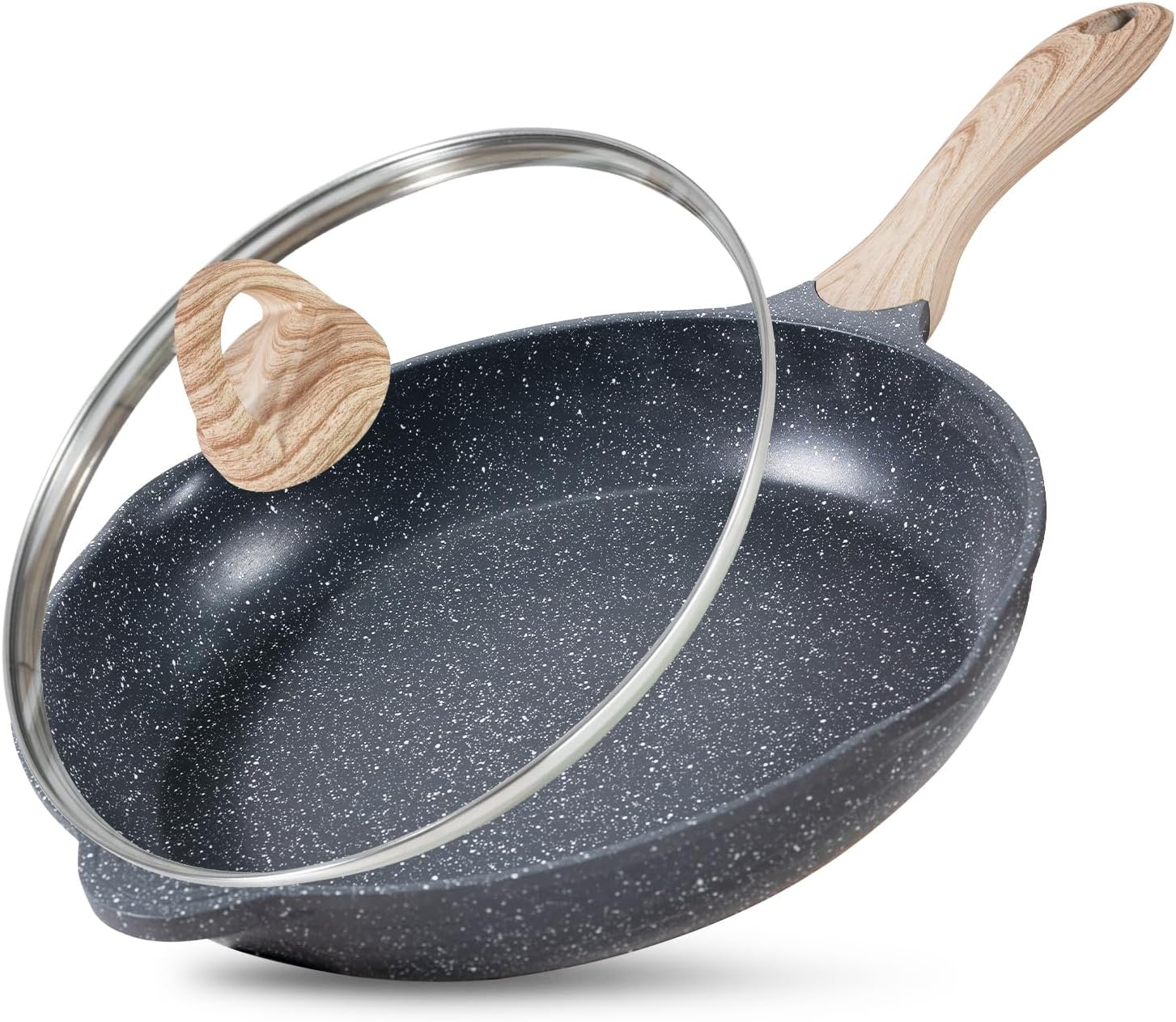 JEETEE Nonstick Frying Pan Skillet with lid, 12.5 Inch Saute Pan Non Stick, Egg Pan Chef Pan, Induction Compatible, PFOA Free Gray 12.5" frying pan with lid