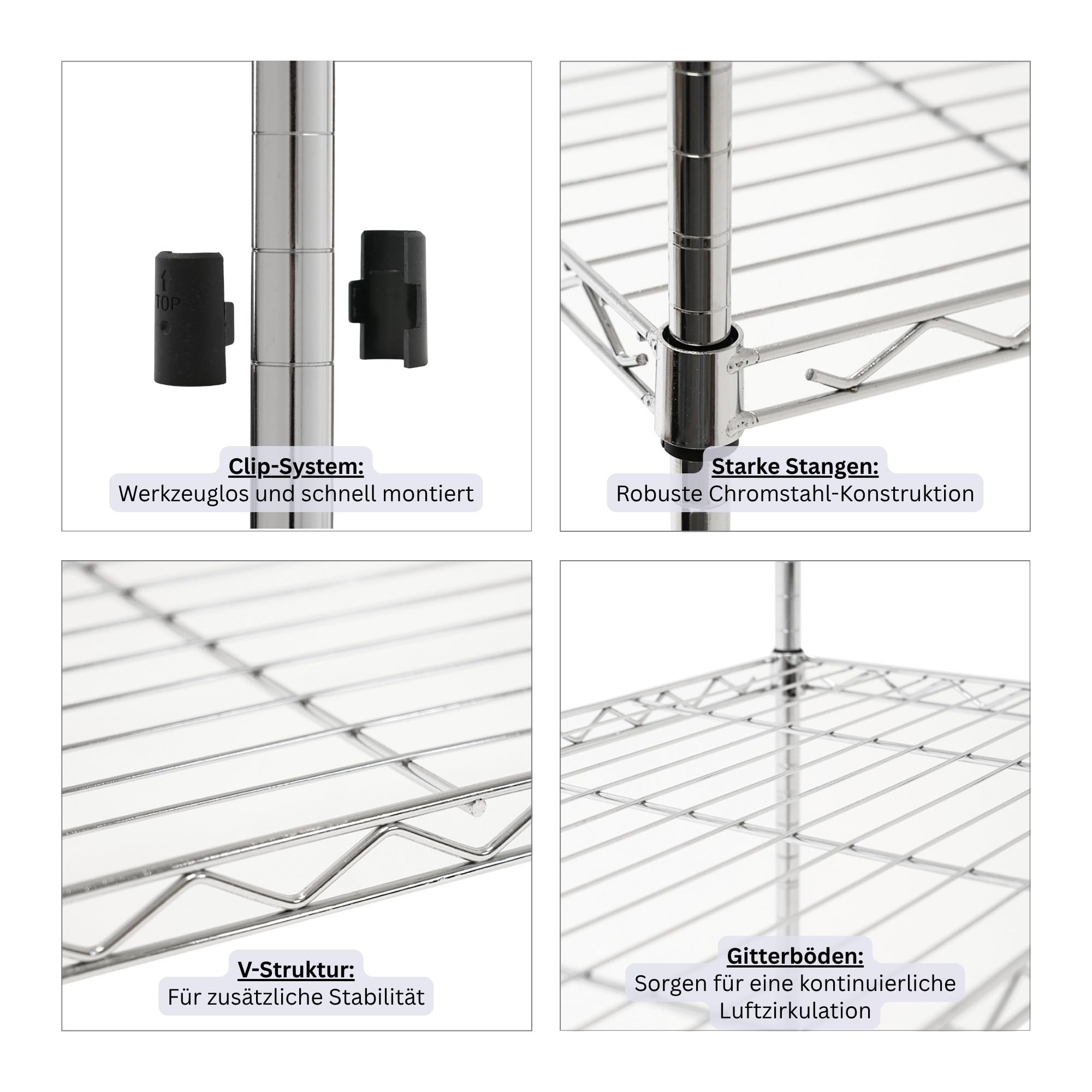PROREGAL Mega Deal 2X Gitterregal Hades mit Rollen & 5 Gitterböden Metall 180x90x40cm Fachlast 75kg Metallregal Chrom Drahtregal Schmal Silber Küchenregal Aufbewahrungsregal
