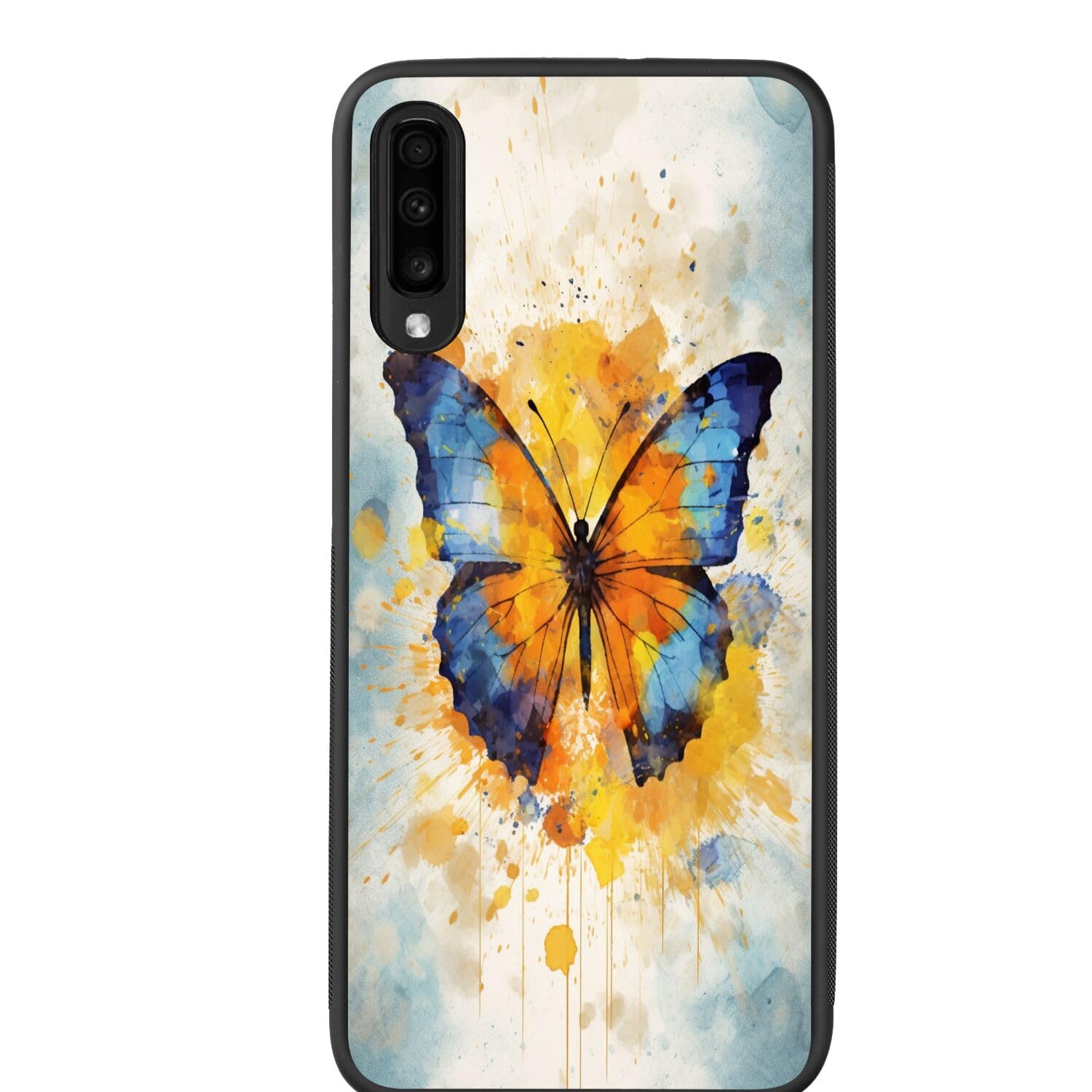 DAFEI Phone Case Compatible with Samsung Galaxy A70 Butterfly-Art cc129 Black Frame Shockproof and Slim Rubber TPU Material with Uniqe Design