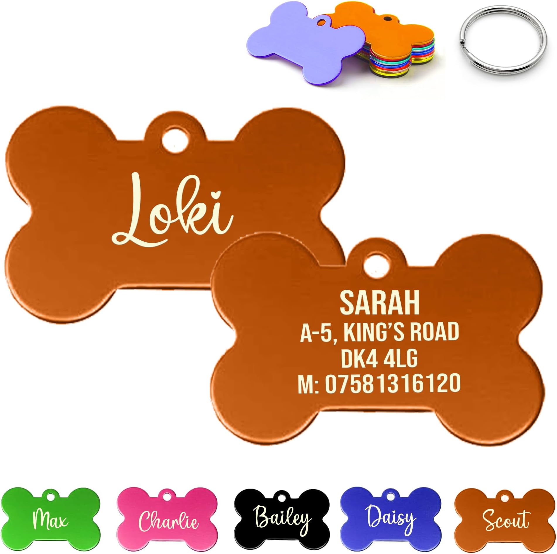 Personalize Pro Customized Dog Tag, Personalised Double Side Engraving Aluminimum Bone Shaped Dog Collar Tag for Collar Name Accessories Custom Pet ID Tag, 38mm x 25mm (W x H), Orange