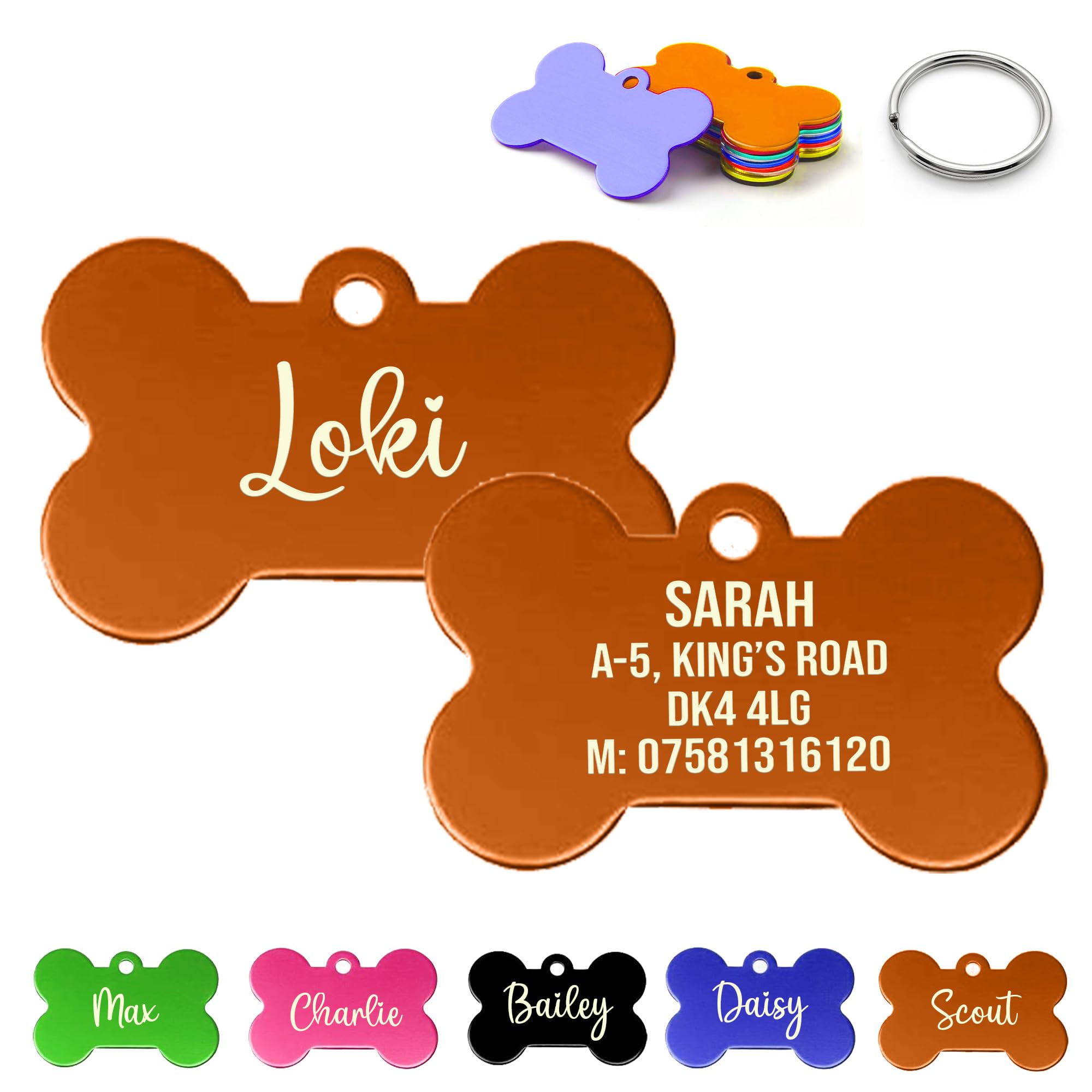 Personalize Pro Customized Dog Tag, Personalised Double Side Engraving Aluminimum Bone Shaped Dog Collar Tag for Collar Name Accessories Custom Pet ID Tag, 38mm x 25mm (W x H), Orange
