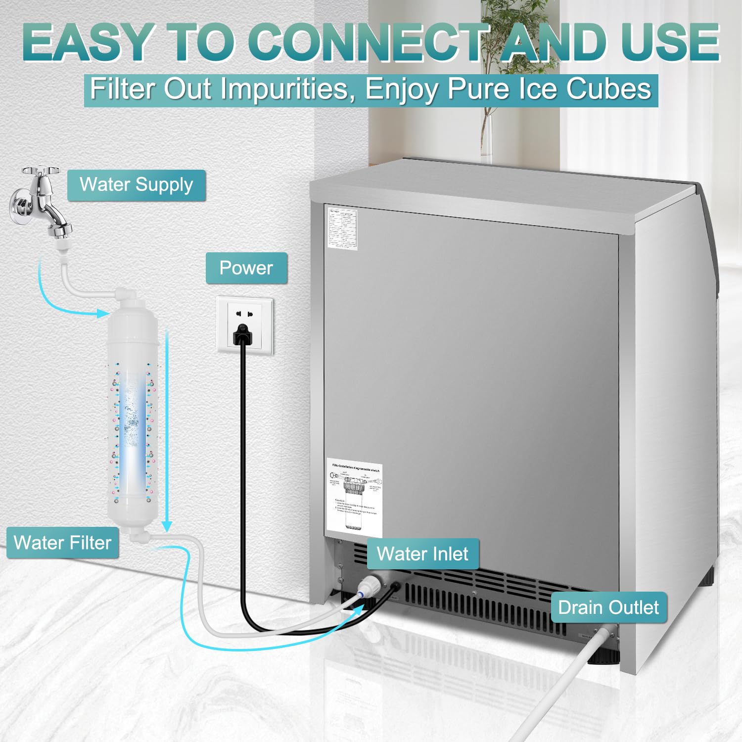 Commercial Ice Maker 260lbs/24h, Ice Machine 72pcs Ice Cubes, Undercounter Ice Maker Machine With Water Line And Filter, 35 Lbs Storage Ice Bin, Stainless Steel Ice Maker For Home,Shop,Bar on Fridge.com - View 6