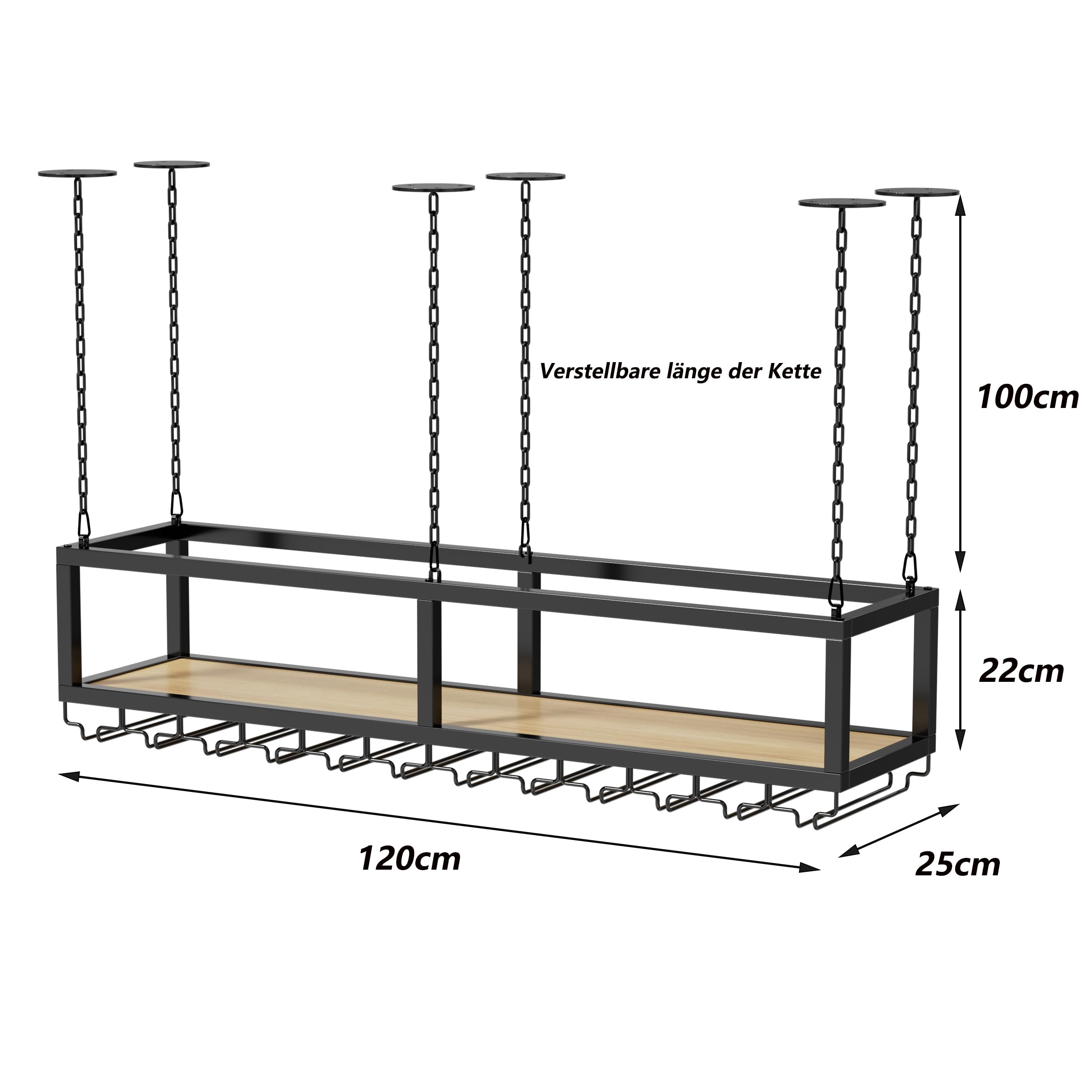 MSFE Portabottiglie da Soffitto Industriale Mensola da Soffitto Porta Bicchiere da Vino Sospeso Regolabile in Altezza Espositore Portabottiglie per Cucina Bar Caffetteria (120CM)