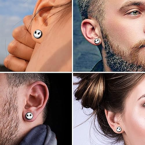 Miniatura 4 de SIISPRI Aretes de acero inoxidable quirúrgico 316L Jack Skellington con botón redondo (0.394 in)