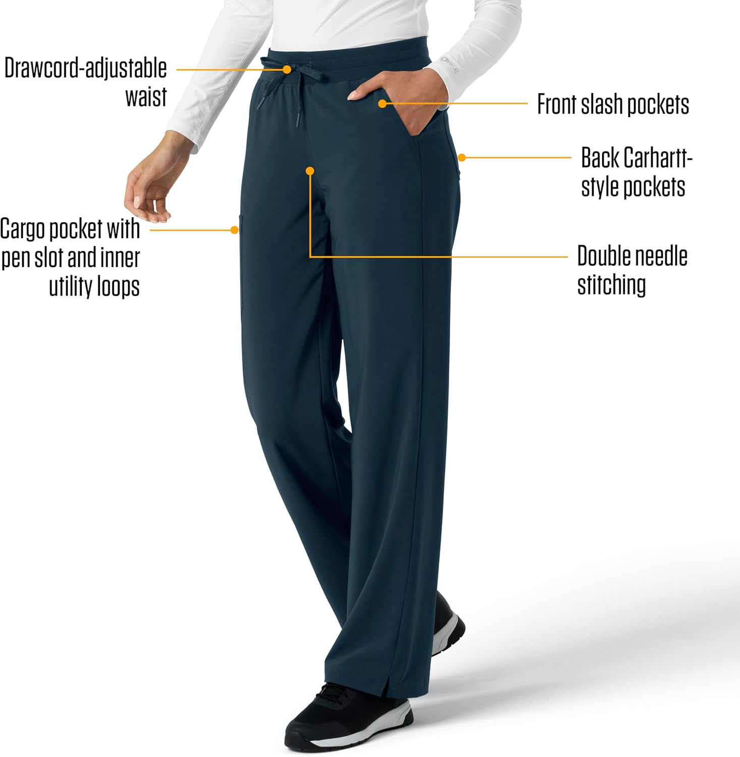 Carhartt Scrubs for Women Force Cross-Flex Boot Cut Pants, with 6 Pockets Navy - Image 2